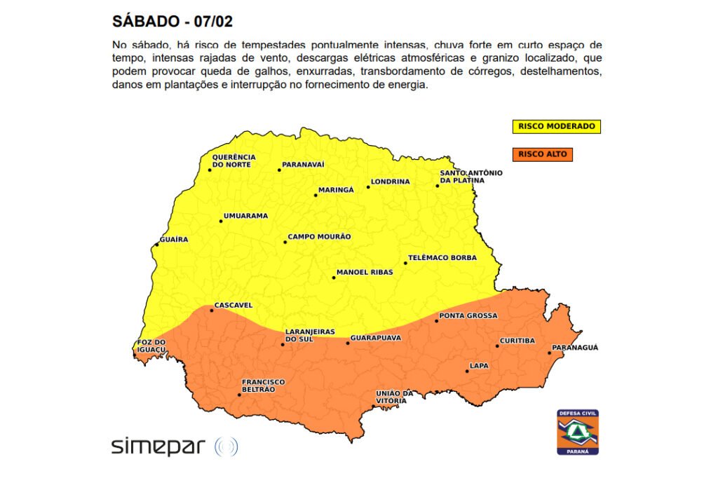 Virada no tempo: Paraná vai do calor extremo às tempestades com granizo e vendaval neste sábado