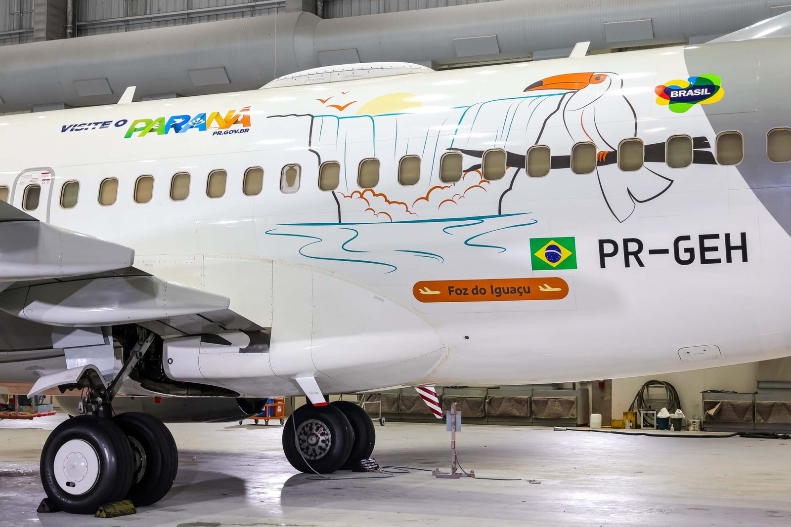 Desenho das Cataratas do Iguaçu estampa avião da Gol para promover turismo paranaense