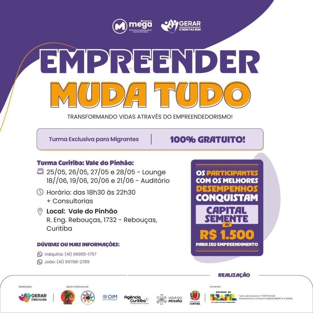 Empreendedores migrantes em Curitiba podem receber R$ 1.500 e consultoria gratuita para abrir negócio