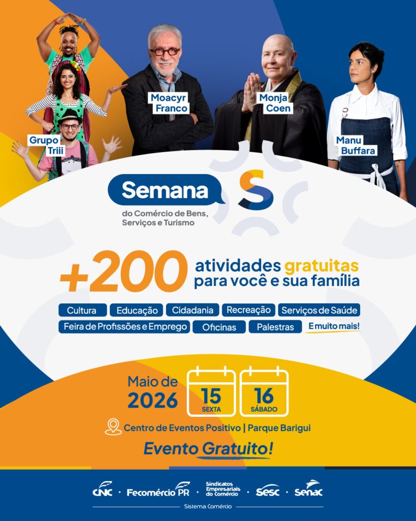 Semana S do Comércio 2026 traz Elba Ramalho, Moacyr Franco e vasta programação cultural ao Paraná
