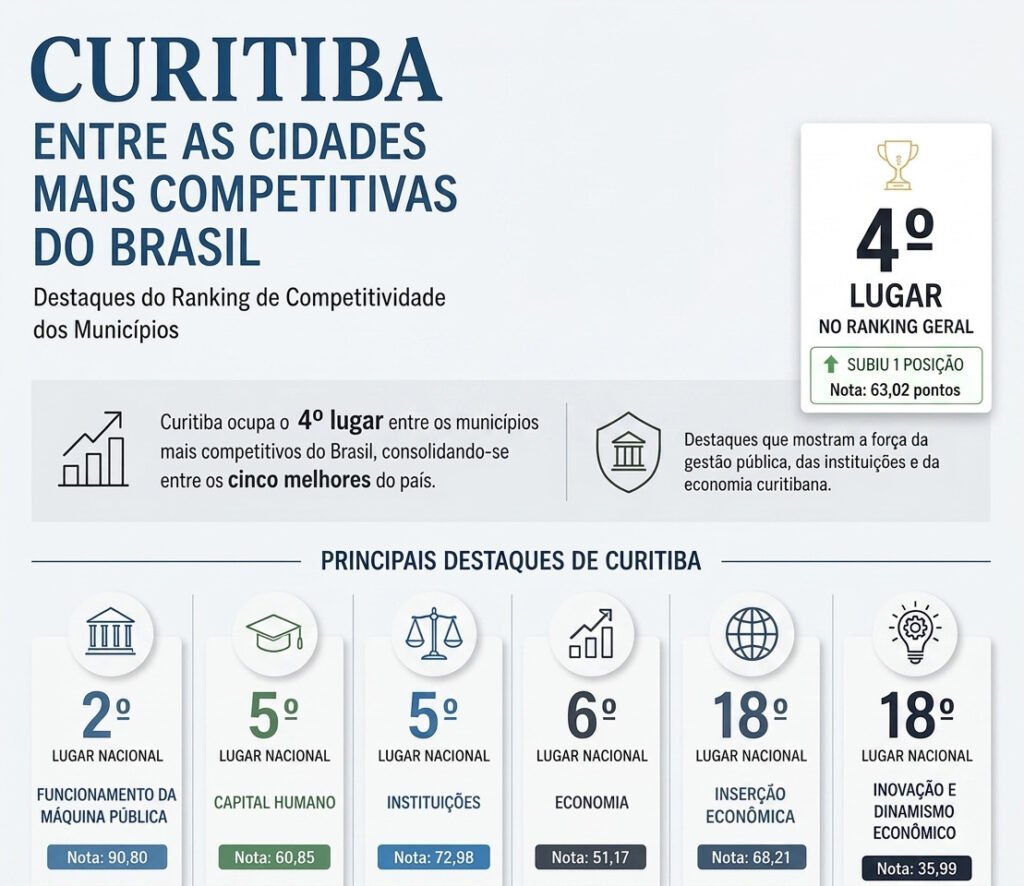 Curitiba conquista 4º lugar em ranking nacional de competitividade