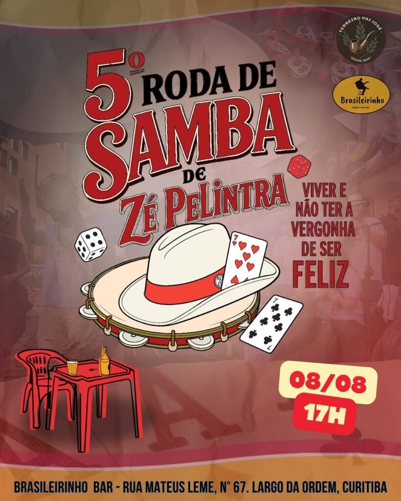Samba de Zé Pelintra: evento gratuito movimenta o Centro Histórico de Curitiba neste sábado