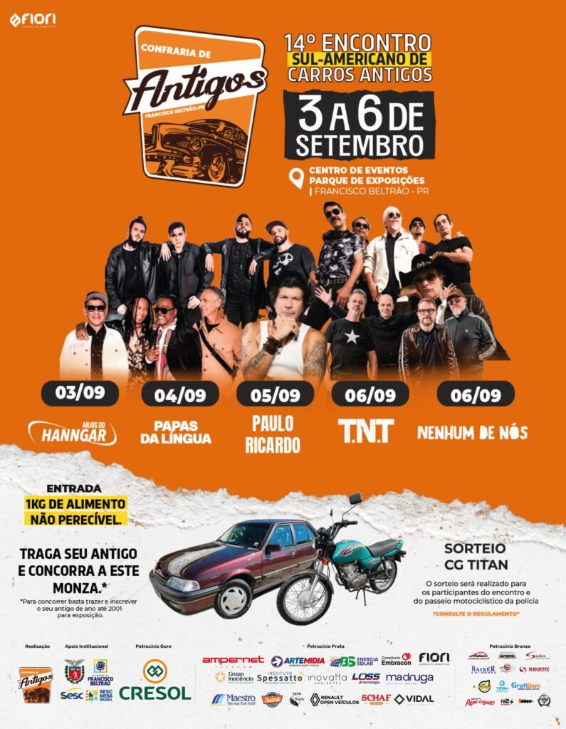 Rock e relíquias automotivas marcam 14º Encontro de Carros Antigos em Francisco Beltrão