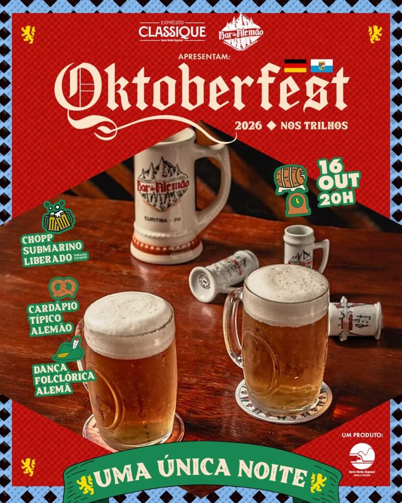 Jantar alemão e chope liberado: Curitiba terá Oktoberfest sobre trilhos