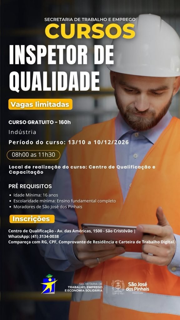 De maquiagem a inspeção industrial: São José dos Pinhais abre vagas em cursos gratuitos